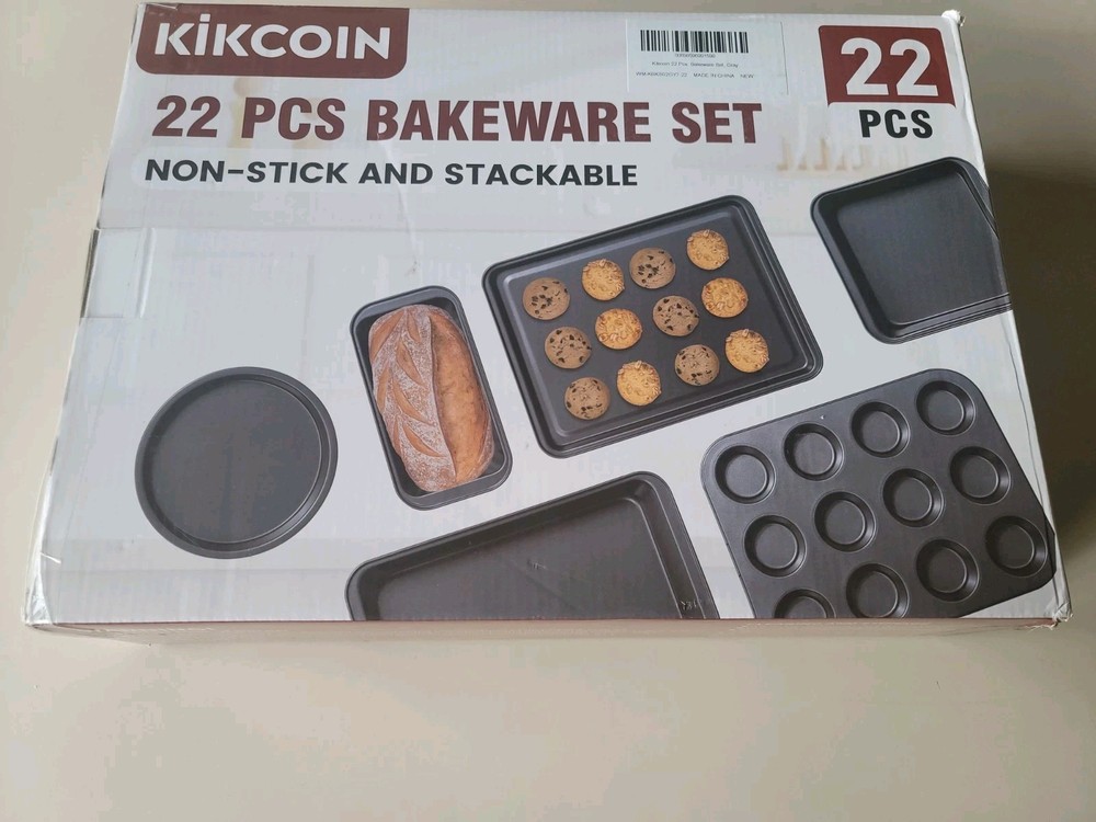 KIKCOIN 22 PCS NONSTICK BAKING PANS SET, STACKABLE BAKEWARE SETS WITH SILICONE H