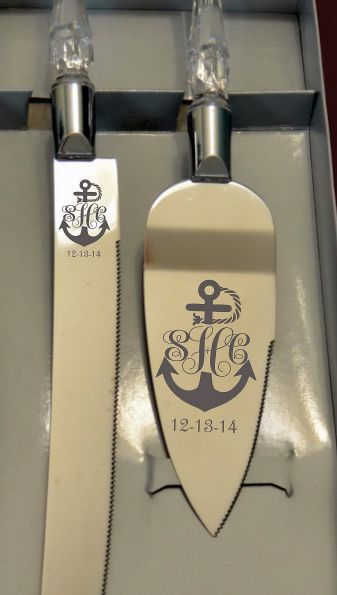 Anchor Monogram couple  cake Knife and Server,   Free Monogram and Date