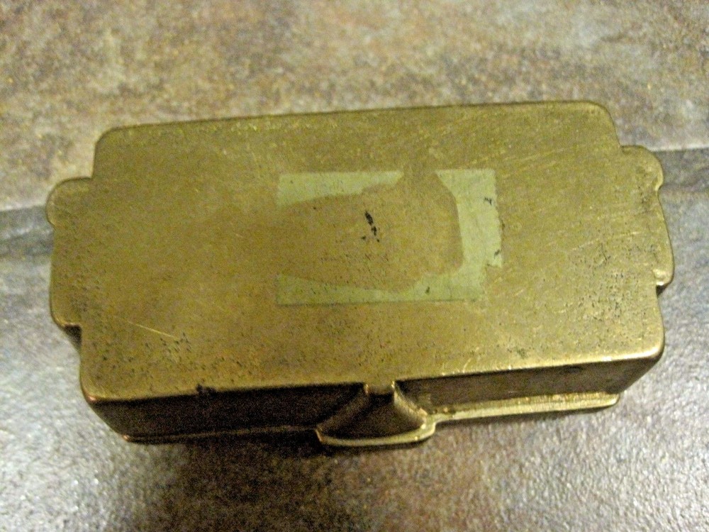 BRASS STAMP BOX 'SATCHEL' TWO COMPARTMENTS, VINTAGE, EUC