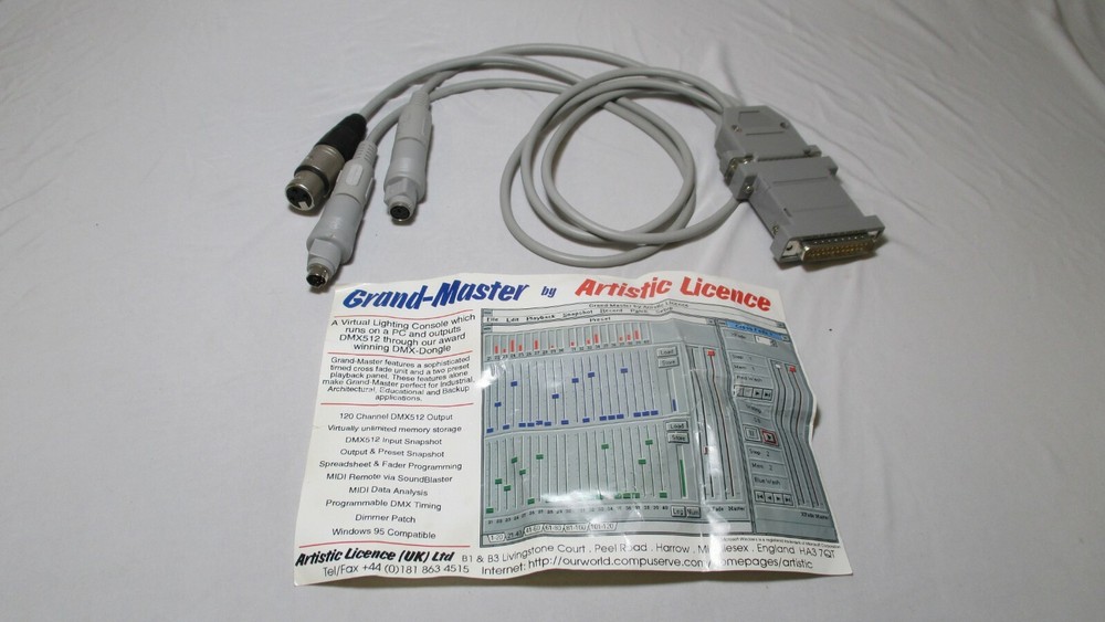 Artistic Licence UK Grand Master Virtual Lighting PC Control Console Cable Adapt