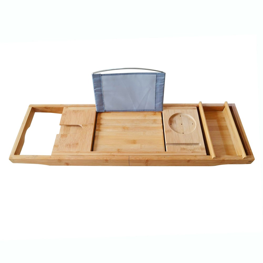Bamboo Bath Tray Table - Adjustable Caddy with Multifunctional Groove