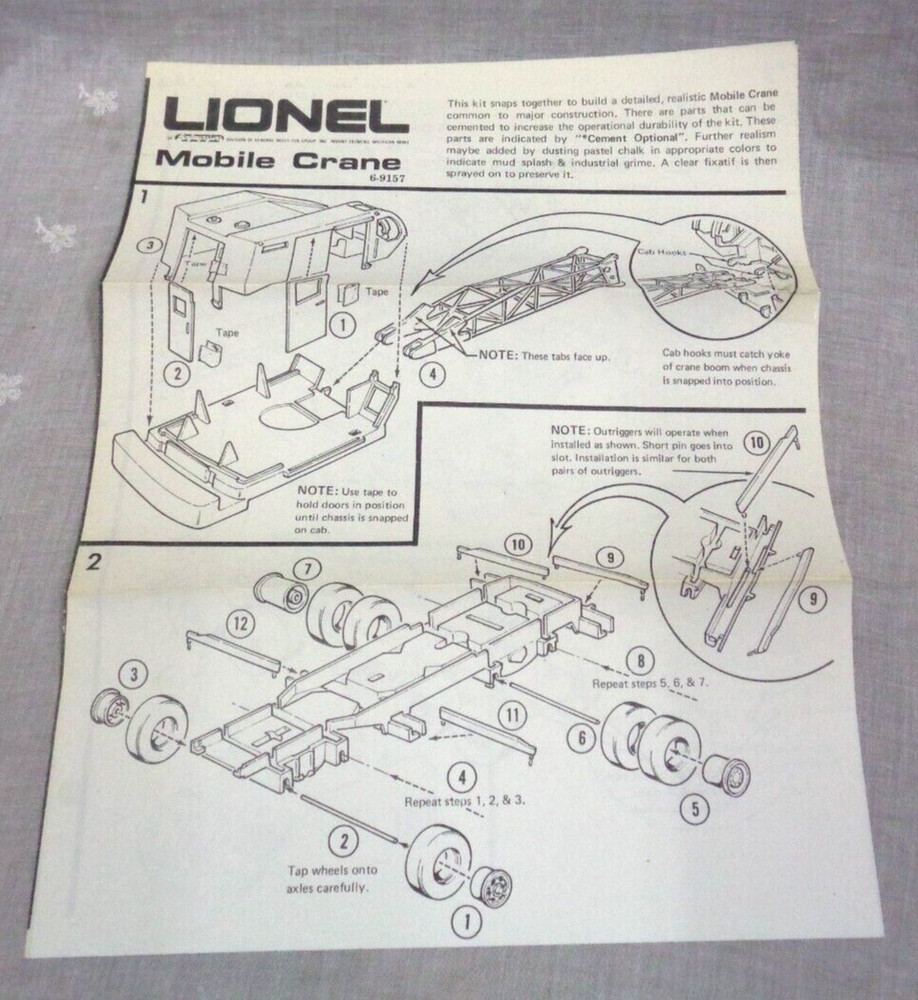 LIONEL Mobile Crane 6-9157 Fold-Out Instructions