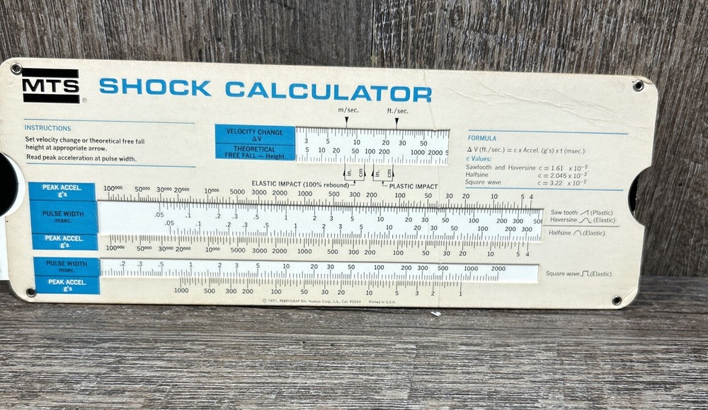 MTS Shock Calculator Slide Rule