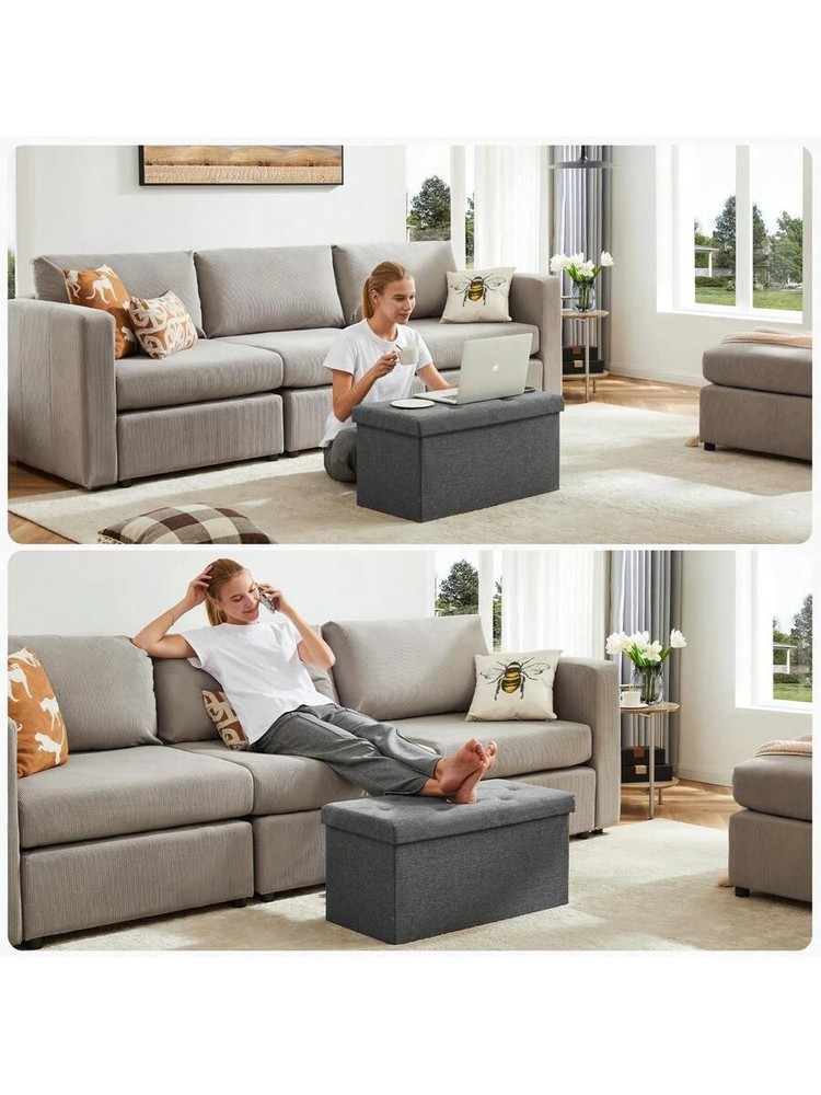 30 Inch Folding Storage Ottoman Bench, Foot Rest Stool With Padded