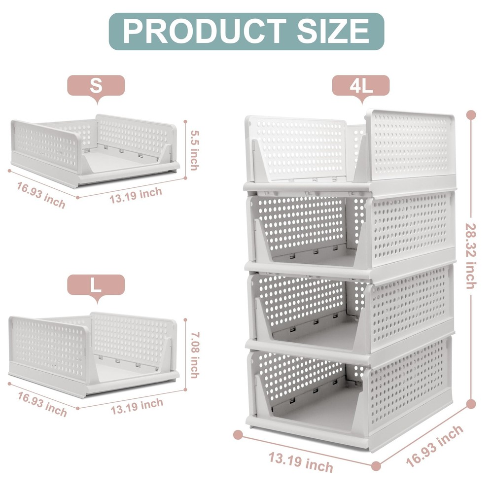 Goderewild Stackable Foldable Storage Baskets, Folding Storage Bins, Closet O...