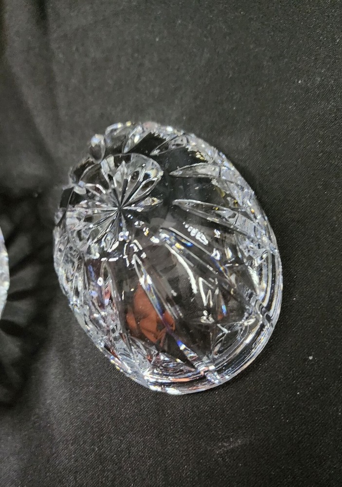 Crystal Egg Candy Dish Trinket Heavy Weight Covered 2 Pc Gift Decor