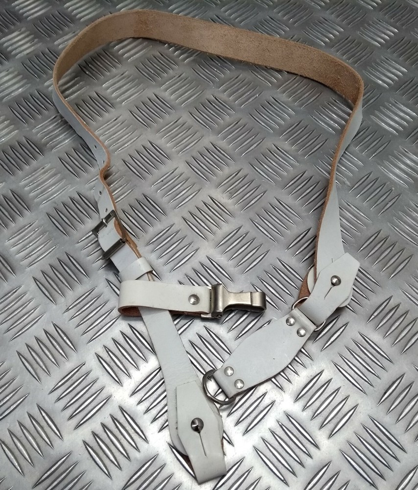 Vintage Sam Browne Strap Shoulder Cross Over White Leather Military Issue