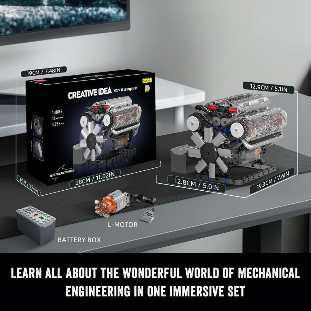 Visible V8 Engine Motor Engineering Model Building Stacking Blocks Brand New