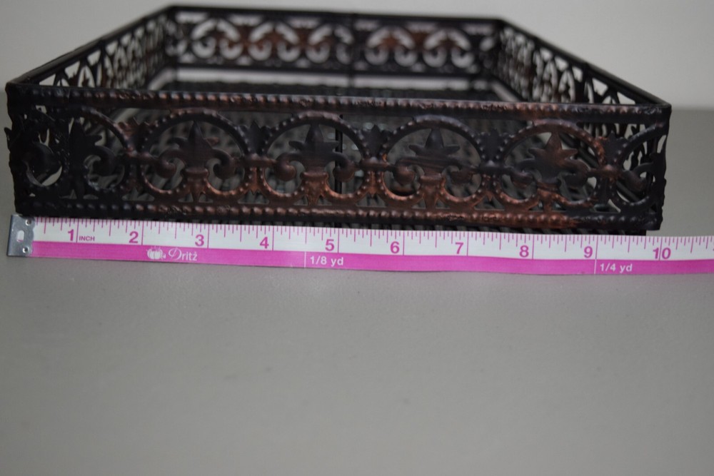 Wicker And Metal Serving Tray Fleur de Li Pattern