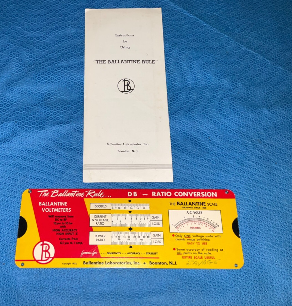 Vintage Ballantine Voltmeters Rule DB Ratio Conversion