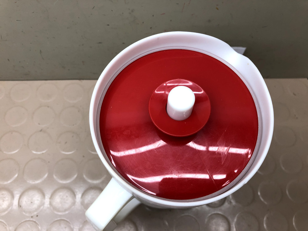Vintage Tupperware Pitcher #874 White W/ Red Push Button Lid Seal