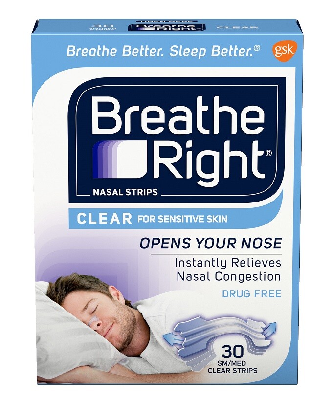 Breathe Right Nasal Strips Clear for Sensitive Skin Small - Medium 30 Pack