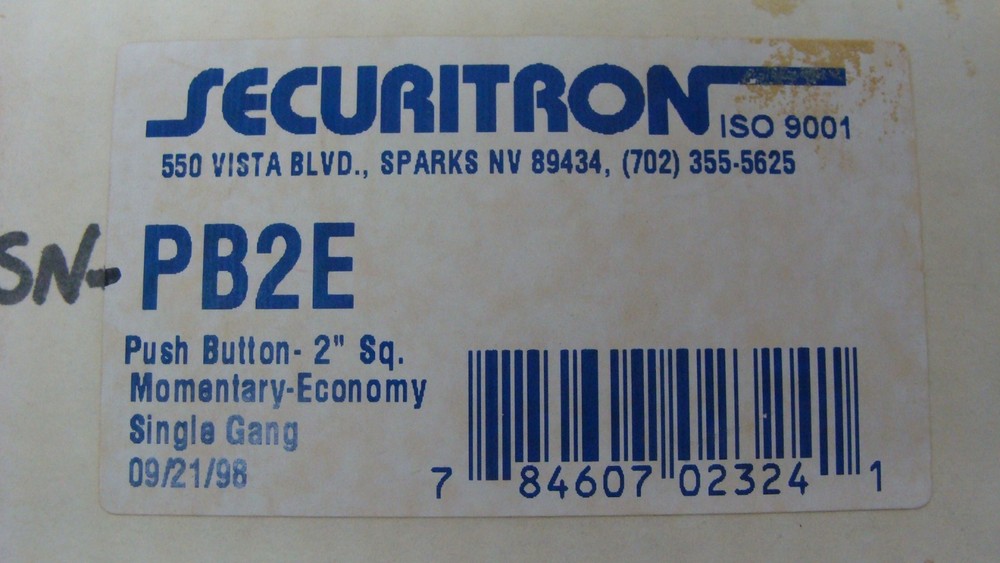 Securitron PB2E Push Button 2" square single gang request to exit NEW NOS