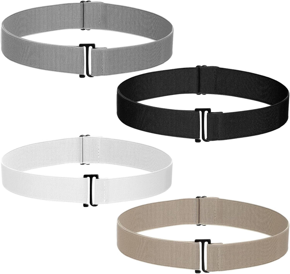 4Pcs No Show Elastic Stretch Belts, Invisible Flat Buckle Belt, Adjustable Elast