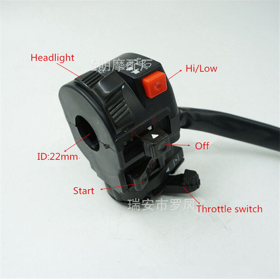 22mm 7/8"Motorcycle Handlebar Start Stop Headlight Hi/Low Throttle ON-Off Switch