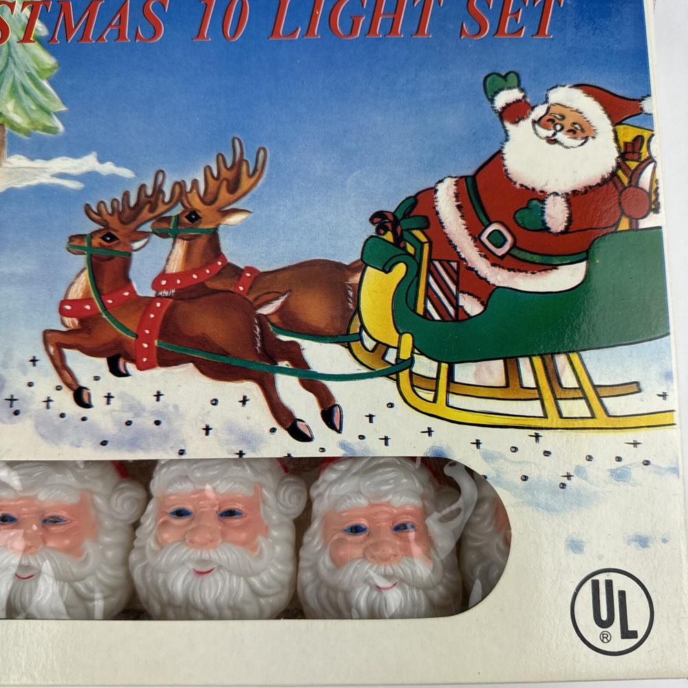 Santa Blow Mold String Lights 10 Lights Tested Works Vintage