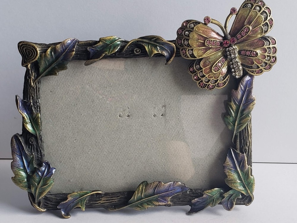 Rectangular photo frame 3x4.5 inches Leaves Butterfly with crystals