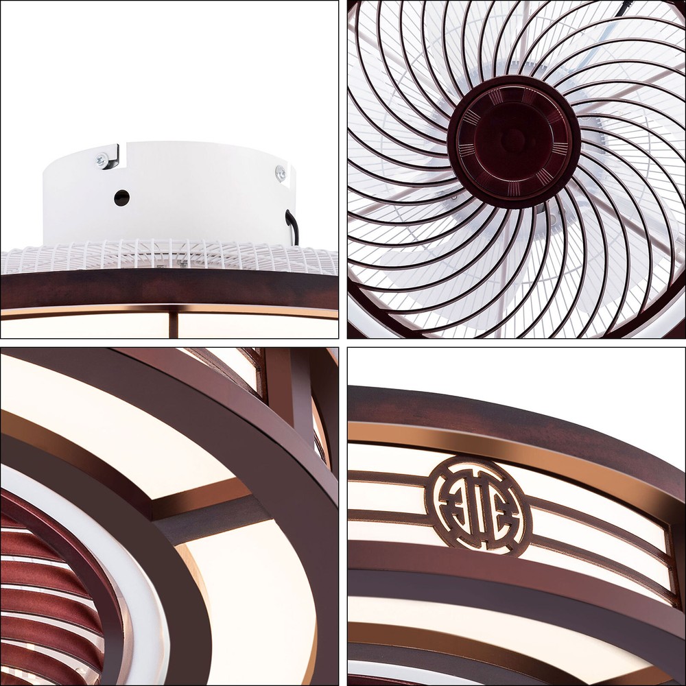 Caged Low Profile Ceiling Fan with Remote Control - Neo-Chinese Design