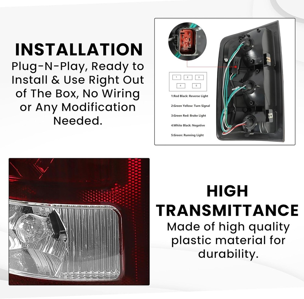 Tail Light Assembly w/Halogen Bulb Compatible with 2002-2006 Dodge Ram 1500/...