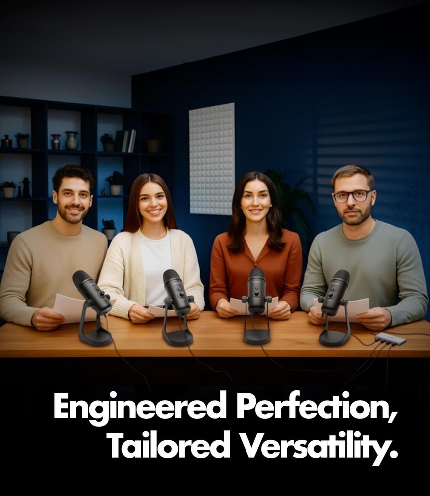 Movo USB Podcast 4 – USB Interface with 4 UM700 Condenser Microphones – 4-Port