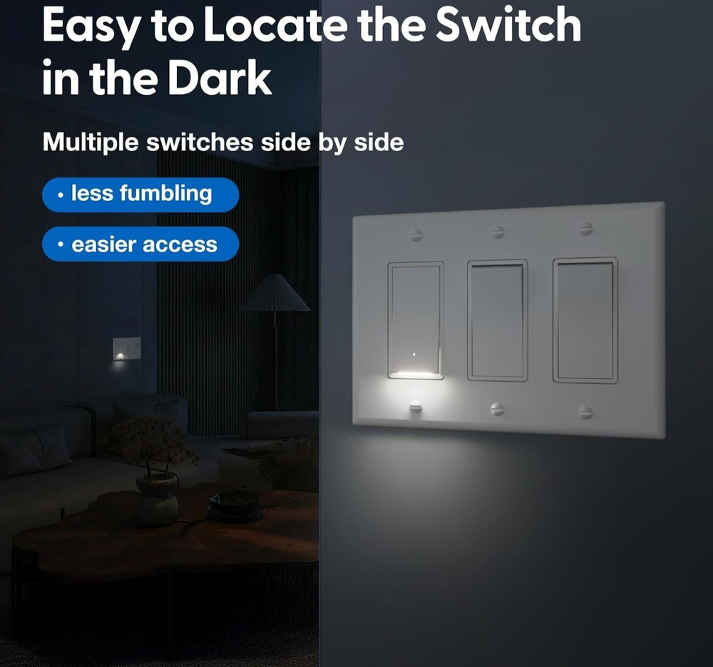 Single Pole Light Switch w/ Night Light, UL Listed, LED Guide Light Wall Switch