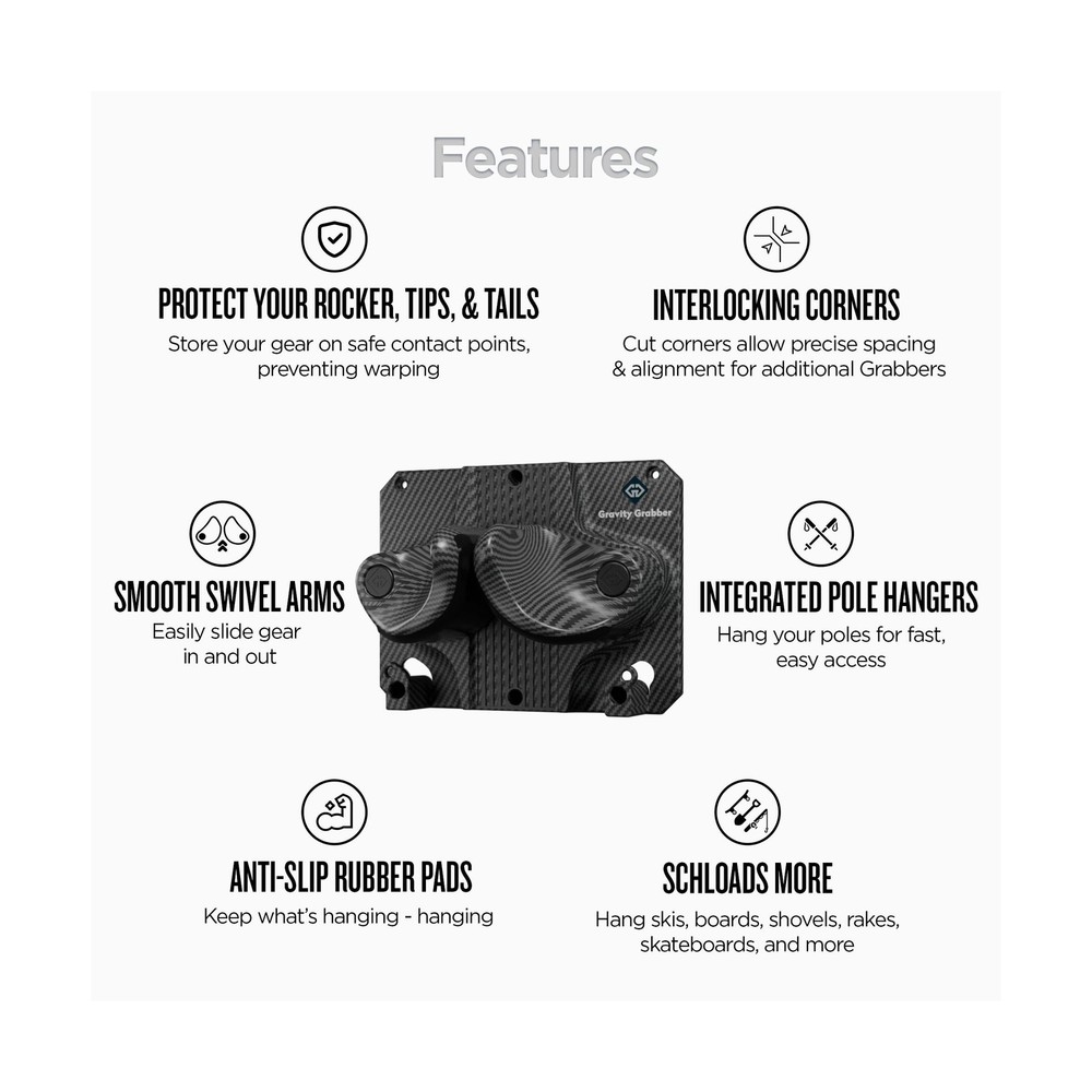 Gravity Grabber - Ultimate Ski & Snowboard Wall Rack | Secure, Non-Slip Stora...