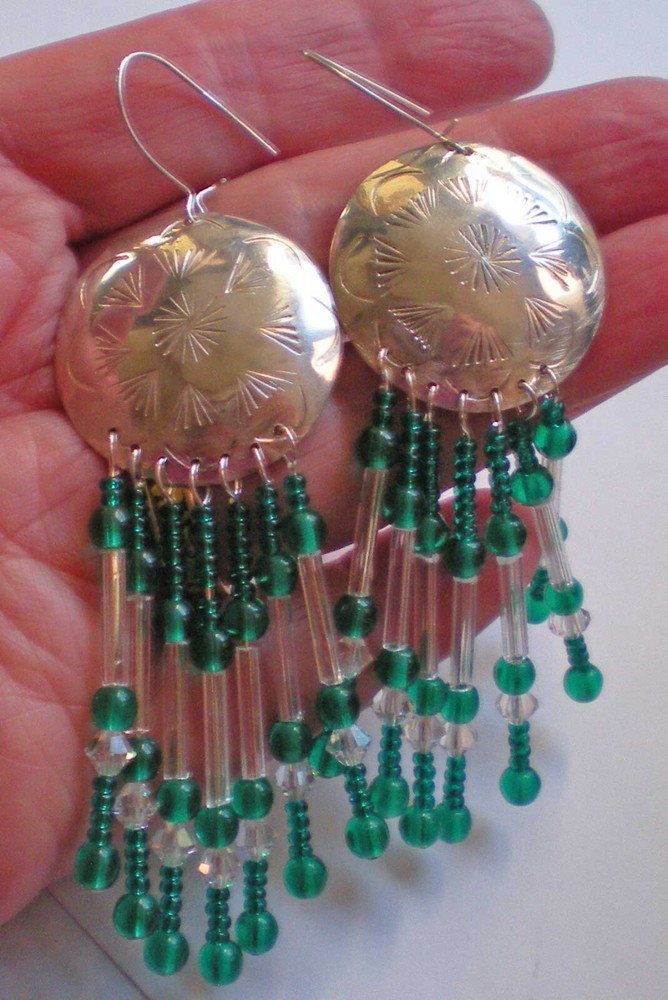 Sterling Silver and Glass & Seed Bead Earrings e104