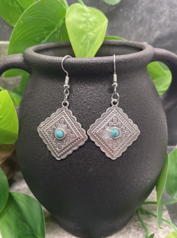 2” Silver-tone Turquoise Boho Drop Dangle Earring Set New Free Ship B7754