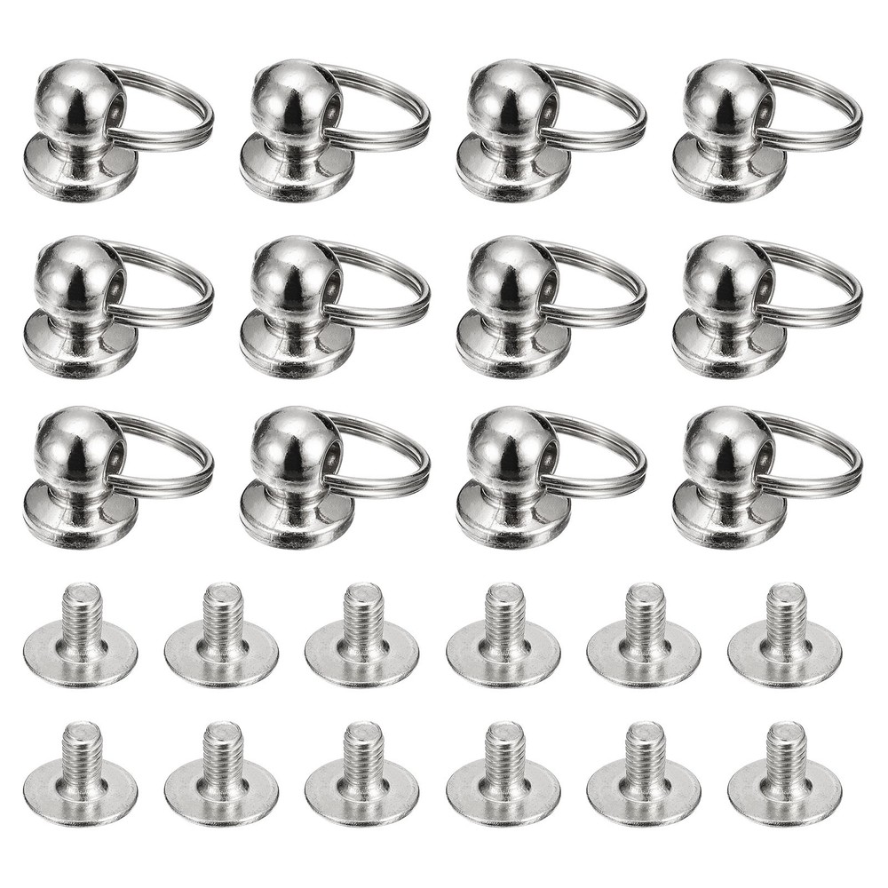 6x8mm Ball Head Stud Rivets Screw Back with Double Split Ring, 12Pack, Silver