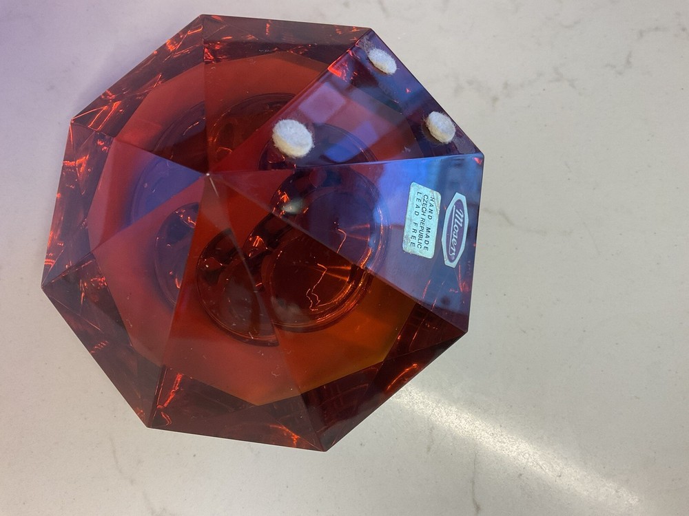 Moser Red Crystal Clock Signed
