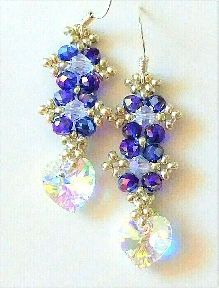 Handmade Blue Luster Crystal Heart Earrings