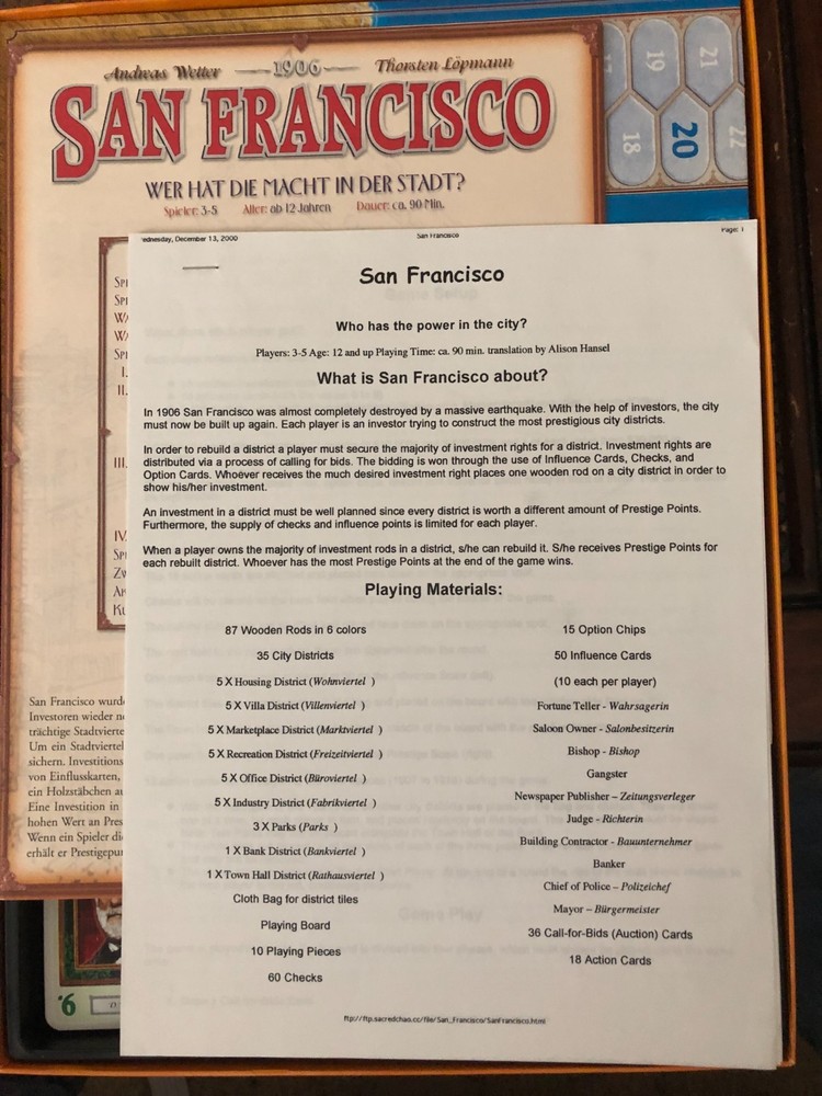 1906 San Francisco Amigo game German edition