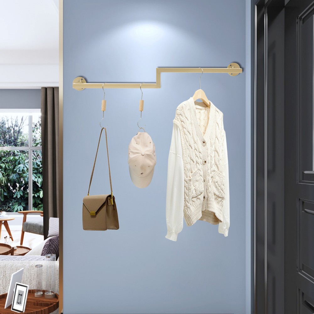 Clothes Display Rack Gold Garment Rack Modern Storage Wall-Mounted Clothes Store