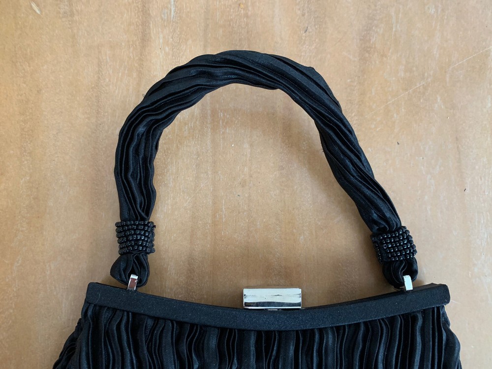 La Regale Black Pleated Evening Bag