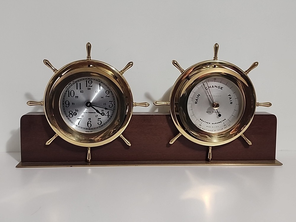 Seth Thomas Ships Bell Brass Helmsman Clock & Barometer E537-011