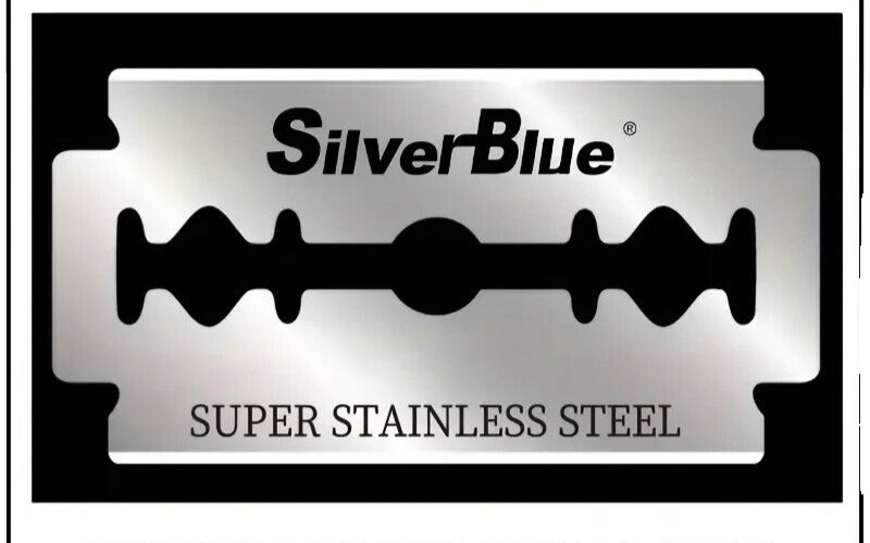 5 Double Edge Razor Blades, Silver Blue
