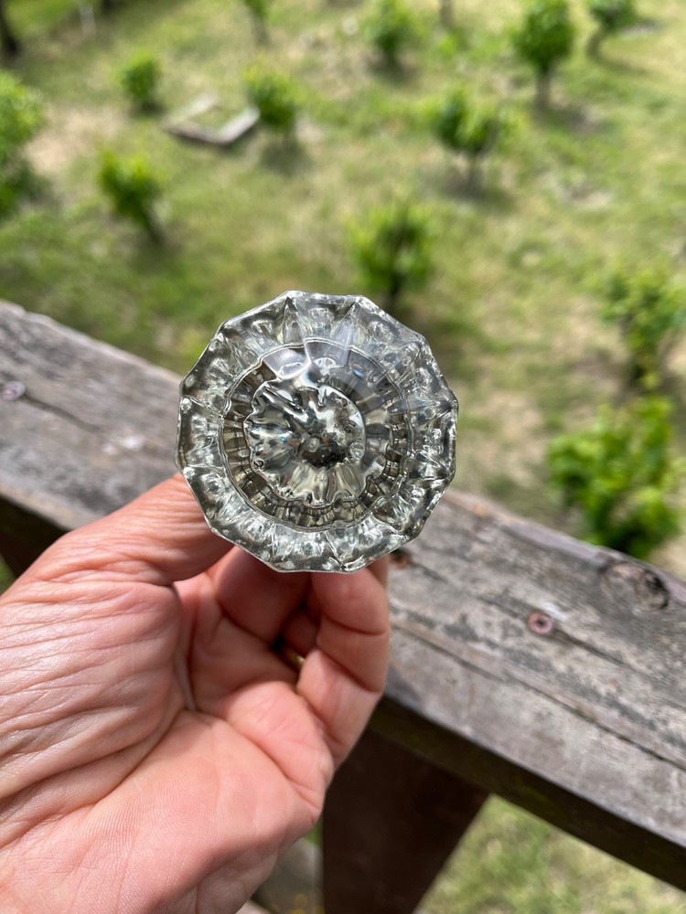 Pair Victorian 12 Point Crystal Glass Door Knobs