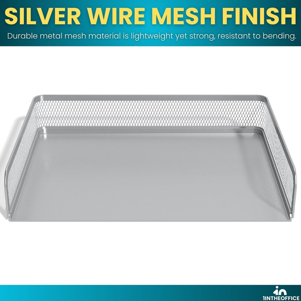 Stackable Side Load Letter Tray, Silver Wire Metal Mesh Paper Tray Organizer,...