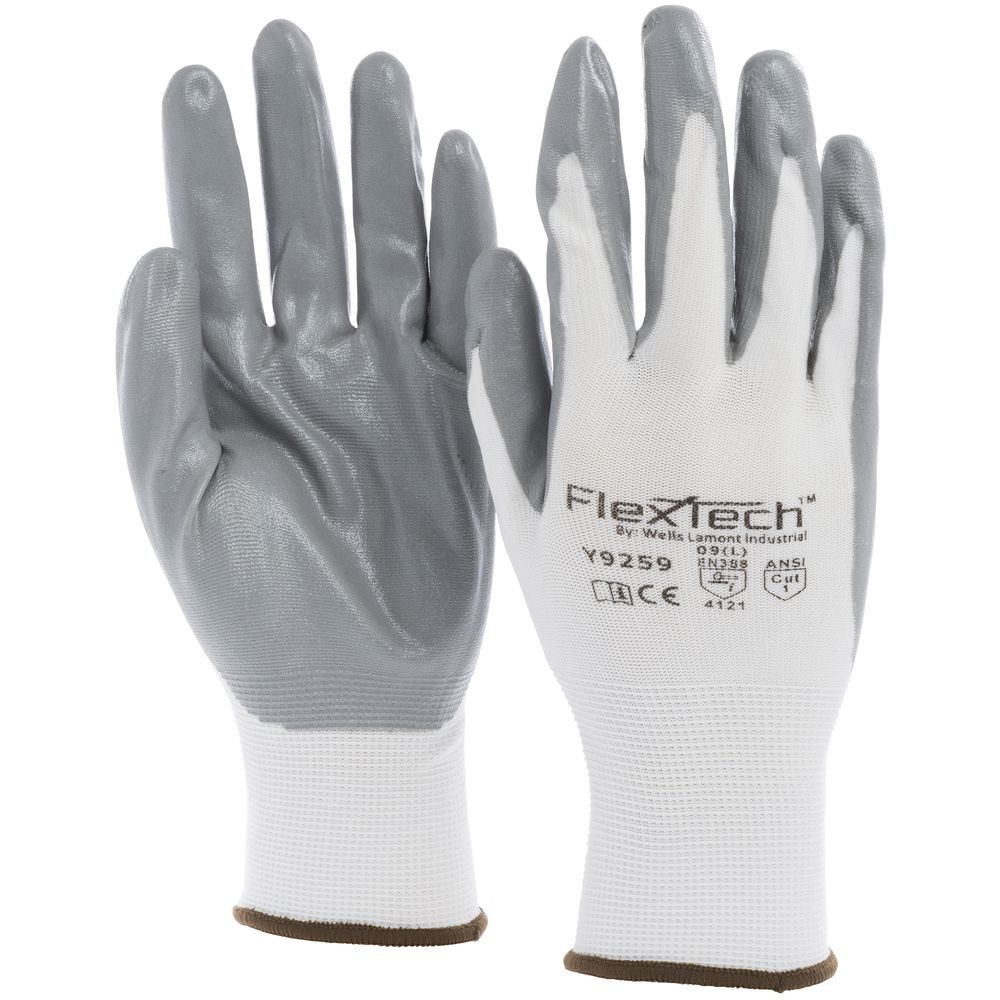 Tucker FlexTech White Knit Work Gloves with Grey Nitrile Palm - Large