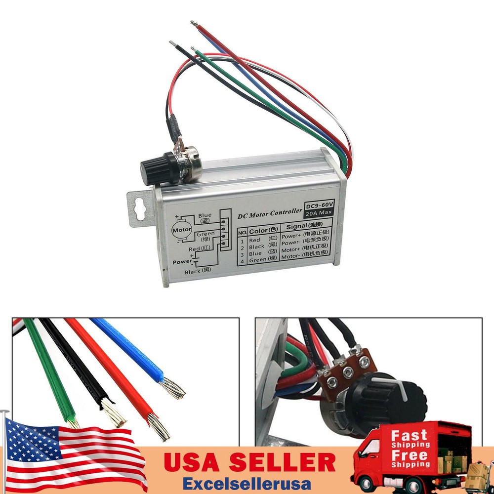 12V 24V Max 20A PWM DC Motor Stepless Variable Speed Control Controller US