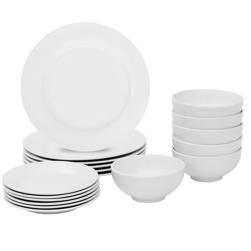 Round Dinner Plates Dish Service For 6 18-Piece Dinnerware Set White