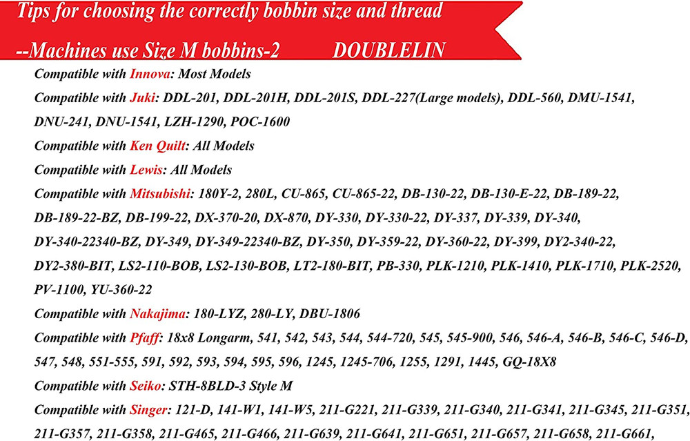 DOUBLELIN Prewound Bobbin, Size M, Style M, Black, 75Pcs per Box, Plastic Sided,