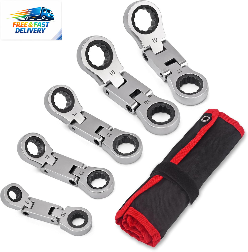 Stubby Wrenches Set, 72-Tooth Flex Head Ratcheting Wrench Set, Compact Double Bo