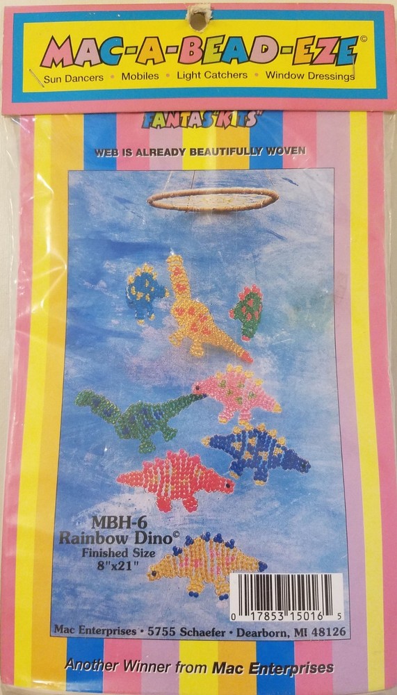 Beaded Rainbow Dinosaur Mobile MAC-A-BEAD-EZE Beading Craft Kit Mac Enterprises
