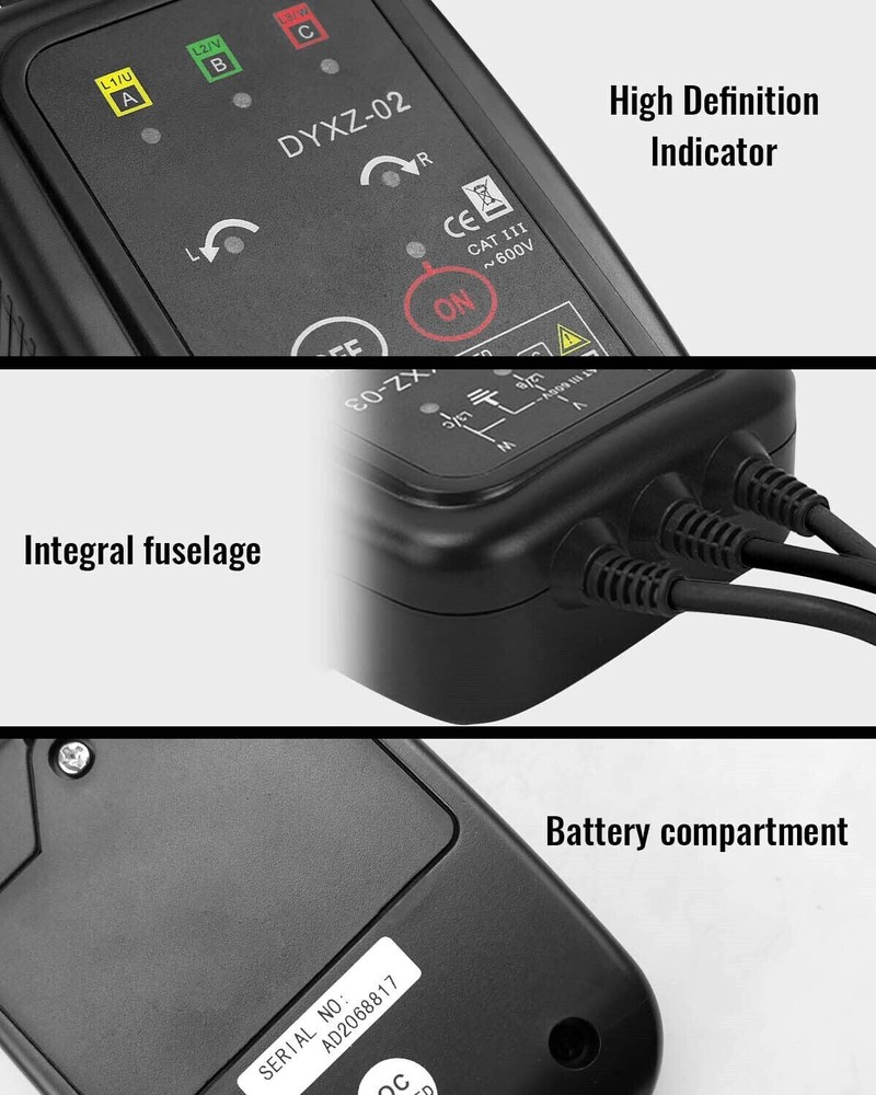 Rotation Meter 3Phase Sequence Detection Circuit Break Live Power Voltage Detect