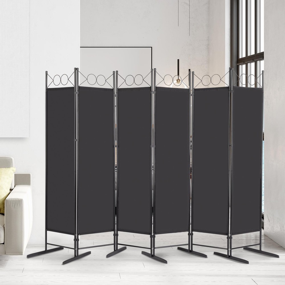 6 Panel Room Divider 6FT Screen Folding Privacy Divider Freestand Black