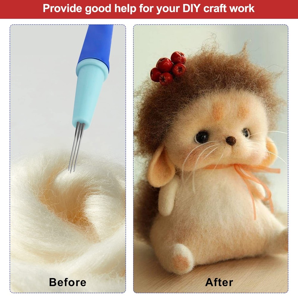 2 Pack Wool Felting Tools - Pen Style with 3 Needles & Punch Medium, Blue