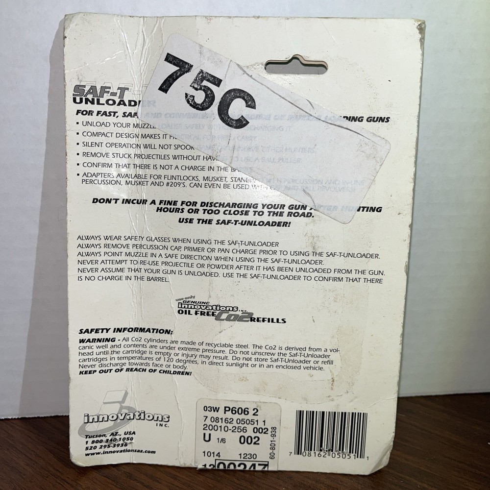 Unloader Co2 Powered For Muzzle Loader SAF-T Remove Projectiles Stuck Ball NEW