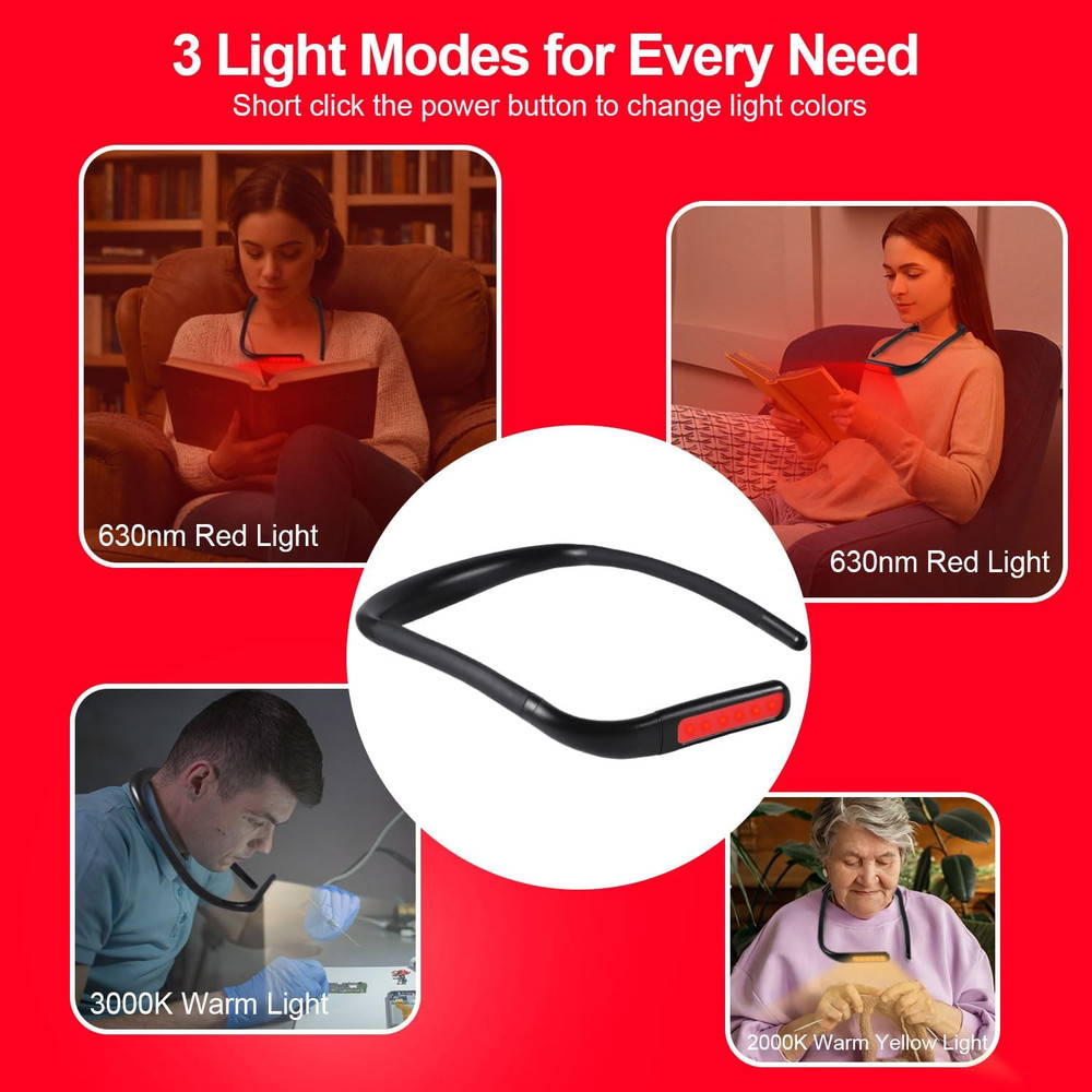 630Nm Red Neck Reading Light Zero Blue Light Rechargeable Dimmable Portable LED