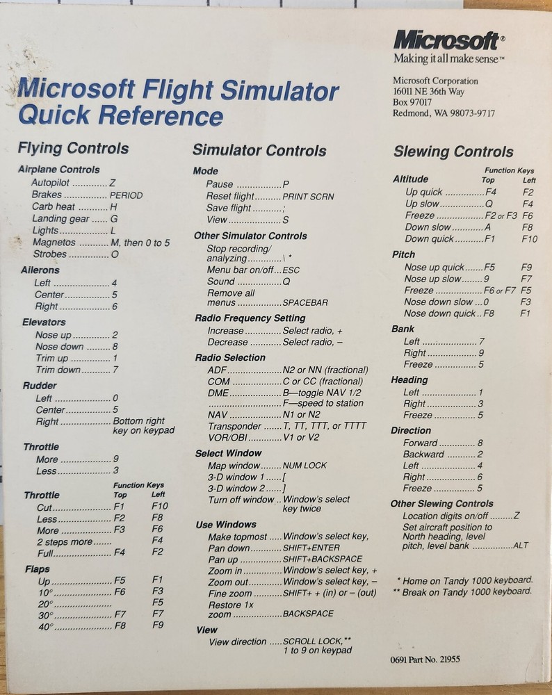Vintage Microsoft Game Flight Simulator Information Manual And Flight Handbook